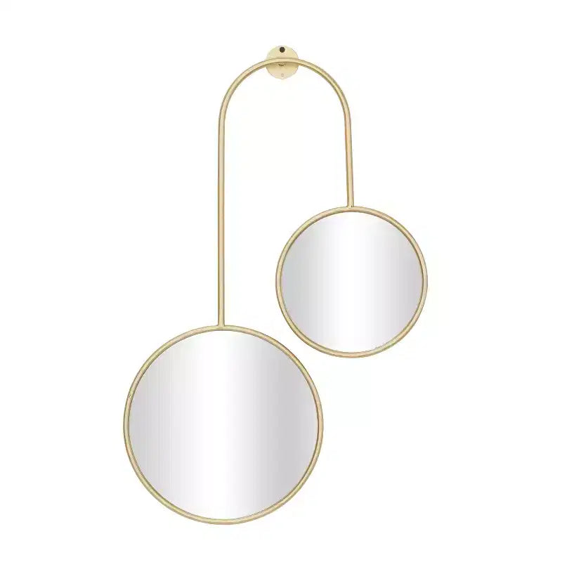 Modern Metal Wall Mirror Gold - Round, Wood Frame, Includes Mounting Hardware