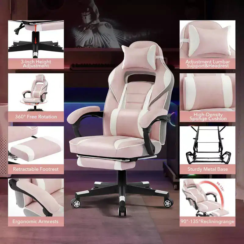 Sedia da ufficio taglie forti, sedia da gaming in pelle con schienale alto e poggiapiedi, sedia da computer ergonomica con supporto lombare e poggiatesta, base girevole a 360°