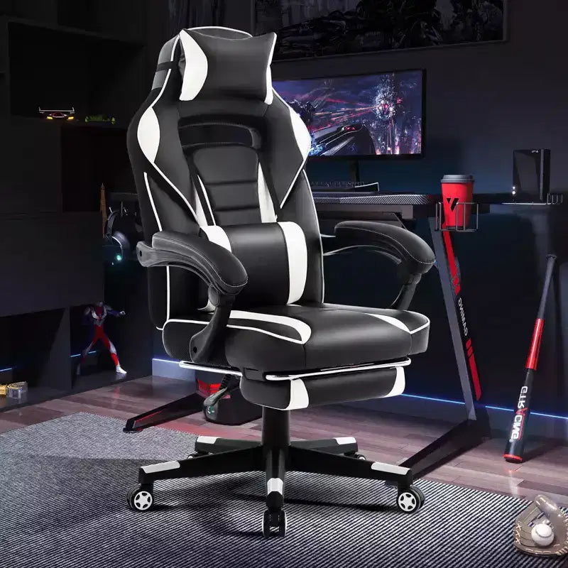 Sedia da ufficio taglie forti, sedia da gaming in pelle con schienale alto e poggiapiedi, sedia da computer ergonomica con supporto lombare e poggiatesta, base girevole a 360°