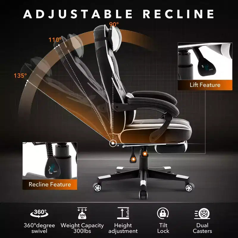 Sedia da ufficio taglie forti, sedia da gaming in pelle con schienale alto e poggiapiedi, sedia da computer ergonomica con supporto lombare e poggiatesta, base girevole a 360°
