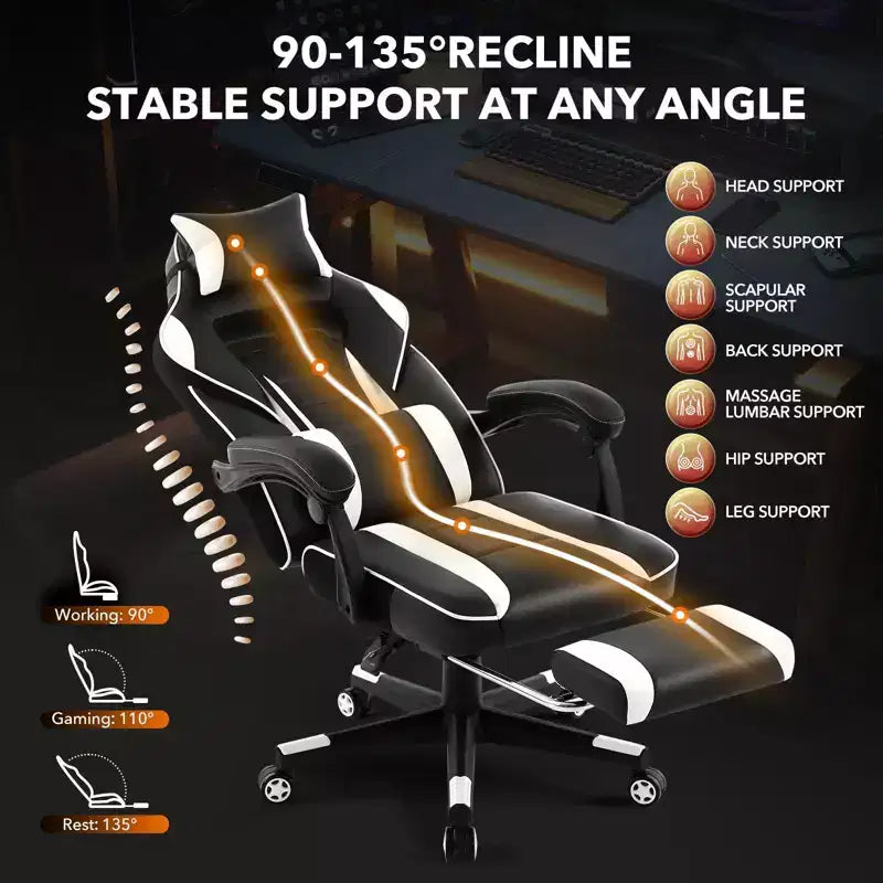 Sedia da ufficio taglie forti, sedia da gaming in pelle con schienale alto e poggiapiedi, sedia da computer ergonomica con supporto lombare e poggiatesta, base girevole a 360°