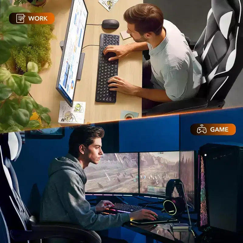 Sedia da ufficio taglie forti, sedia da gaming in pelle con schienale alto e poggiapiedi, sedia da computer ergonomica con supporto lombare e poggiatesta, base girevole a 360°