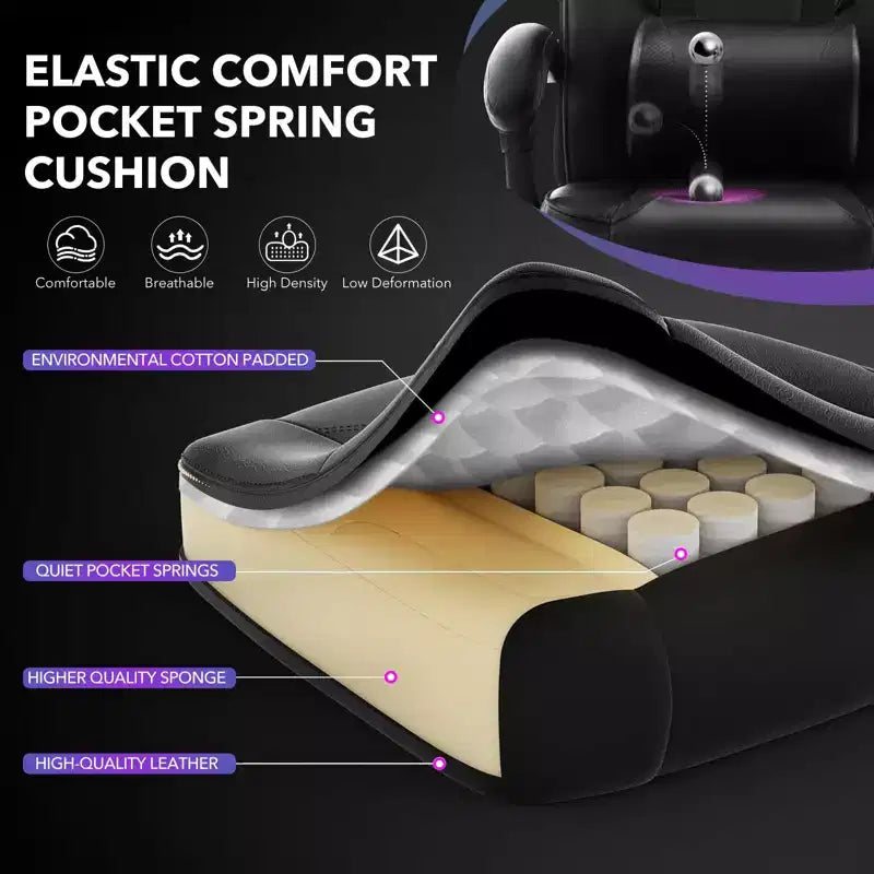 Sedia da ufficio taglie forti, sedia da gaming in pelle con schienale alto e poggiapiedi, sedia da computer ergonomica con supporto lombare e poggiatesta, base girevole a 360°