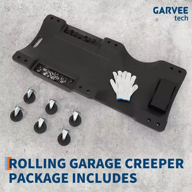 40 Plastic Rolling Automotive Garage/Shop Creeper, Low Profile Under Car, Padded Headrest, Dual Tool Trays and 6 Casters