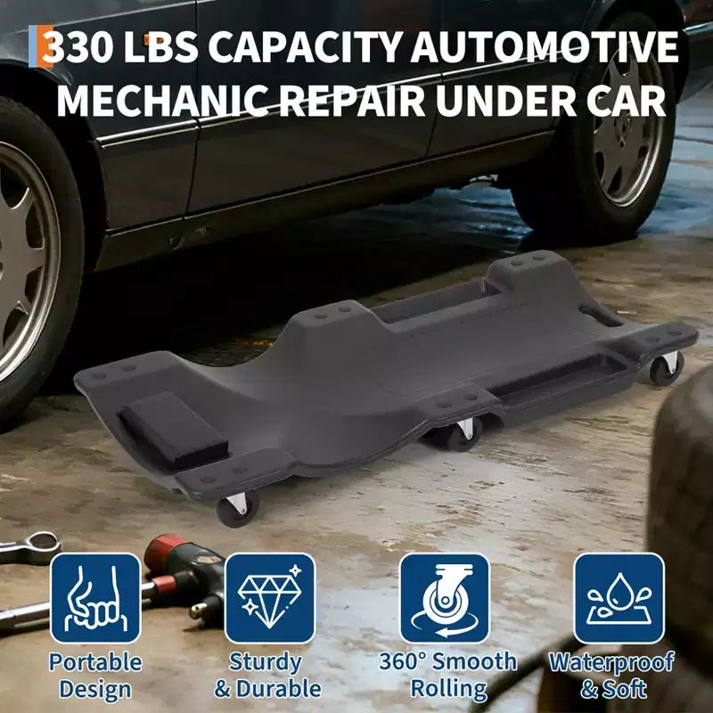 40 Plastic Rolling Automotive Garage/Shop Creeper, Low Profile Under Car, Padded Headrest, Dual Tool Trays and 6 Casters