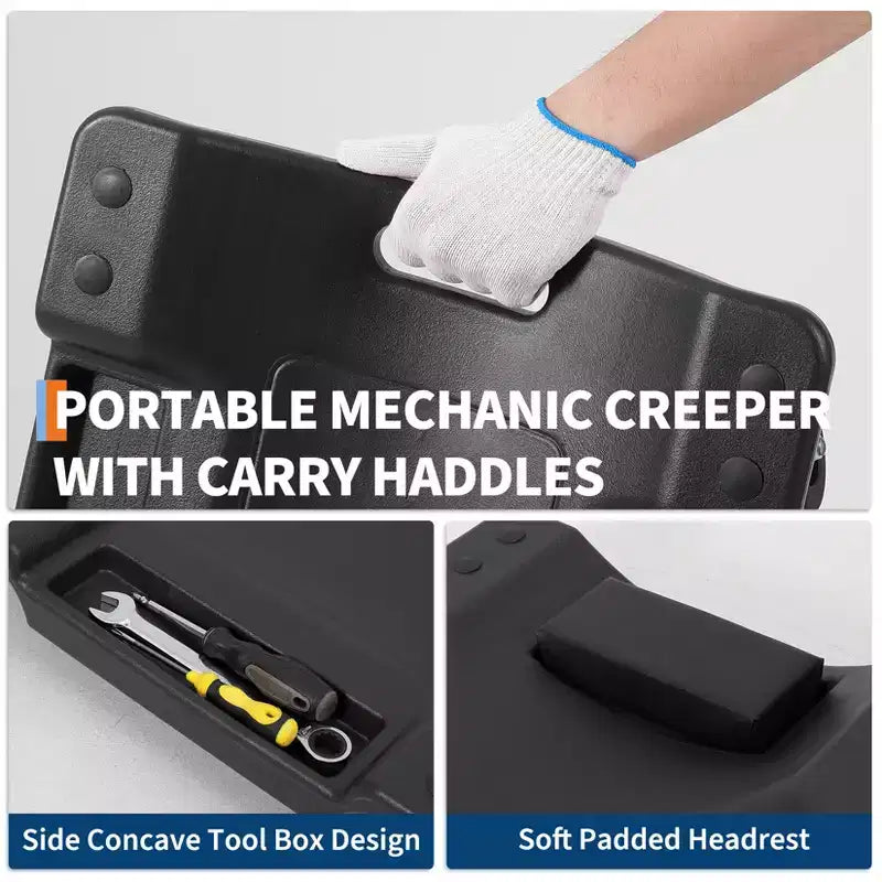 40 Plastic Rolling Automotive Garage/Shop Creeper, Low Profile Under Car, Padded Headrest, Dual Tool Trays and 6 Casters