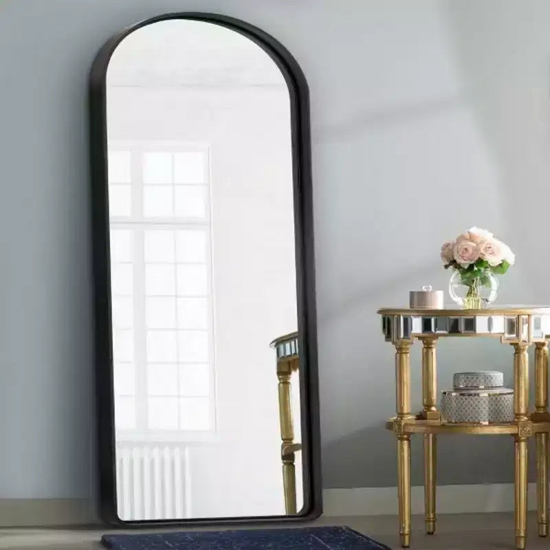 Black 31.5 x 70.87 Inch Rounded Arch Shaped Aluminum Alloy Full Length Mirror without Stand for Living Room and Bedroom Wall Decor