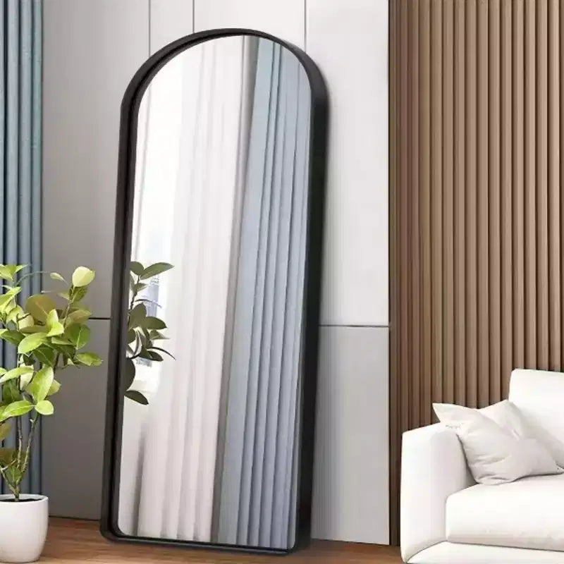 Black 31.5 x 70.87 Inch Rounded Arch Shaped Aluminum Alloy Full Length Mirror without Stand for Living Room and Bedroom Wall Decor
