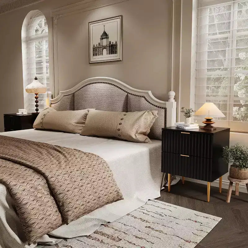 Comodino Moderno con 2 Cassetti, Comodino Scanalato Oro e Legno, Tavolino da Notte per Camera da Letto o Appartamento