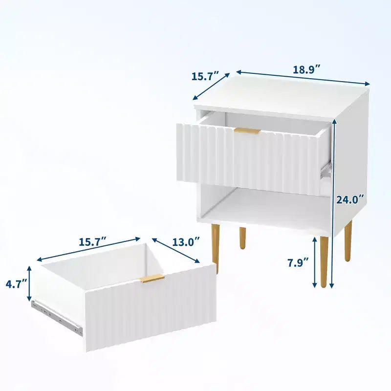 Comodino Moderno con 2 Cassetti, Comodino Scanalato Oro e Legno, Tavolino da Notte per Camera da Letto o Appartamento