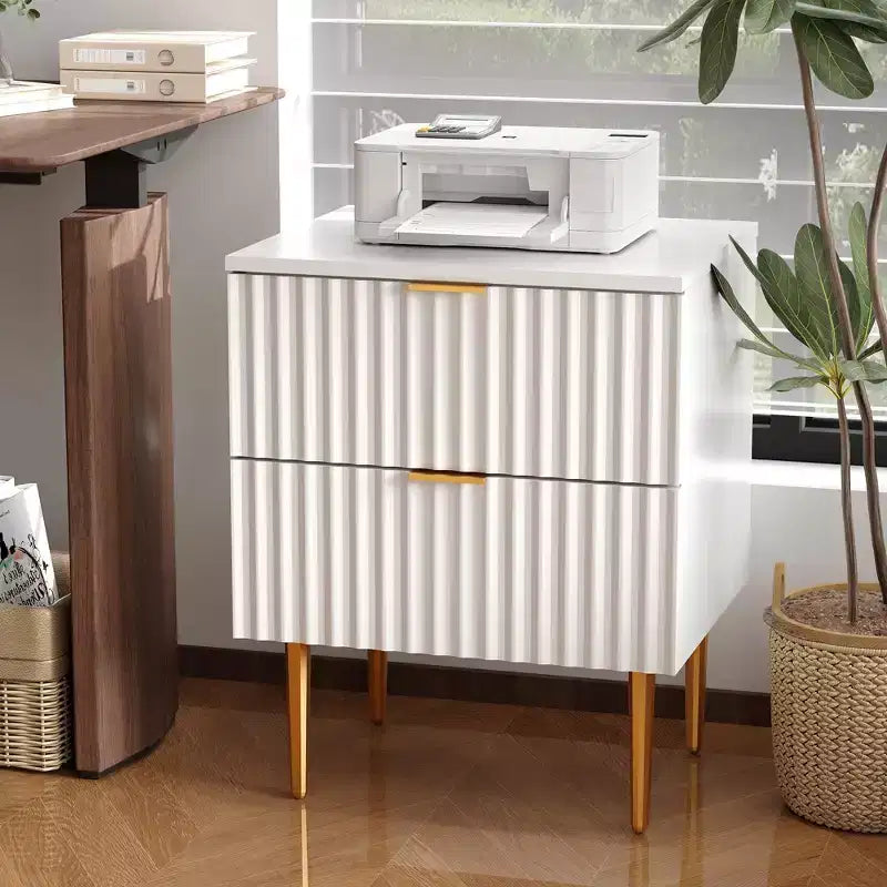 Comodino Moderno con 2 Cassetti, Comodino Scanalato Oro e Legno, Tavolino da Notte per Camera da Letto o Appartamento