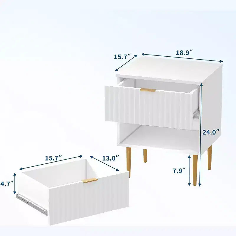 Comodino Moderno con 2 Cassetti, Comodino Scanalato Oro e Legno, Tavolino da Notte per Camera da Letto o Appartamento