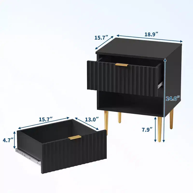 Comodino Moderno con 2 Cassetti, Comodino Scanalato Oro e Legno, Tavolino da Notte per Camera da Letto o Appartamento