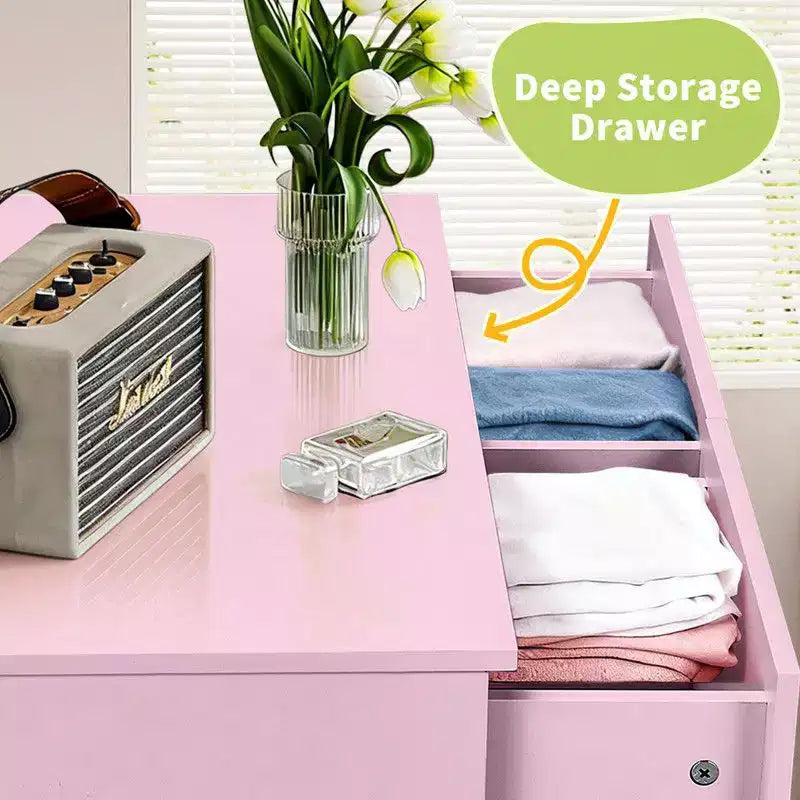 Comò grande a 6 cassetti per camera da letto e cassettiera con struttura robusta, organizer in legno per armadio, colore: rosa