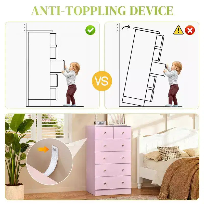 Comò grande a 6 cassetti per camera da letto e cassettiera con struttura robusta, organizer in legno per armadio, colore: rosa