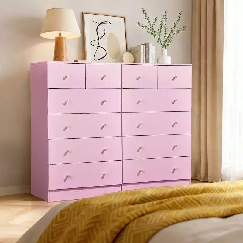 Comò grande a 6 cassetti per camera da letto e cassettiera con struttura robusta, organizer in legno per armadio, colore: rosa