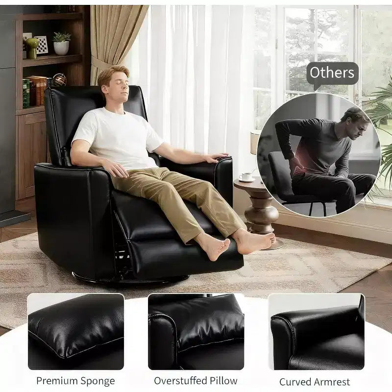 Poltrona Reclinabile Girevole a Dondolo, Supporto Lombare e Braccioli Imbottiti, Comoda Poltrona Relax, per Soggiorno, Camera da Letre
