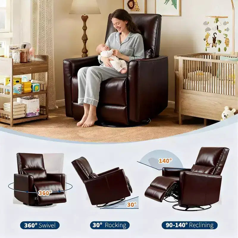 Poltrona Reclinabile Girevole a Dondolo, Supporto Lombare e Braccioli Imbottiti, Comoda Poltrona Relax, per Soggiorno, Camera da Letre
