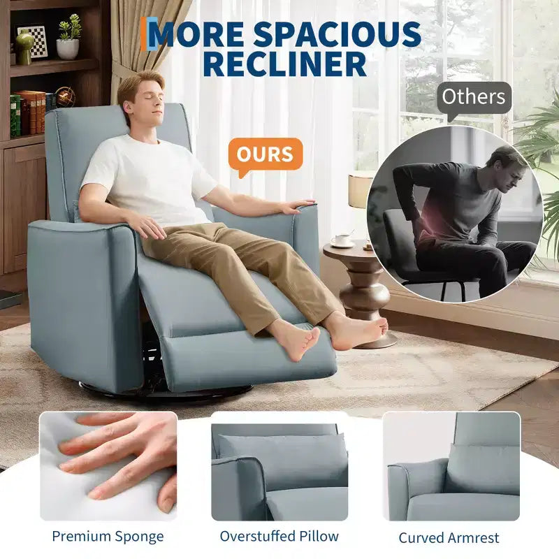 Poltrona Reclinabile Girevole a Dondolo, Supporto Lombare e Braccioli Imbottiti, Comoda Poltrona Relax, per Soggiorno, Camera da Letre
