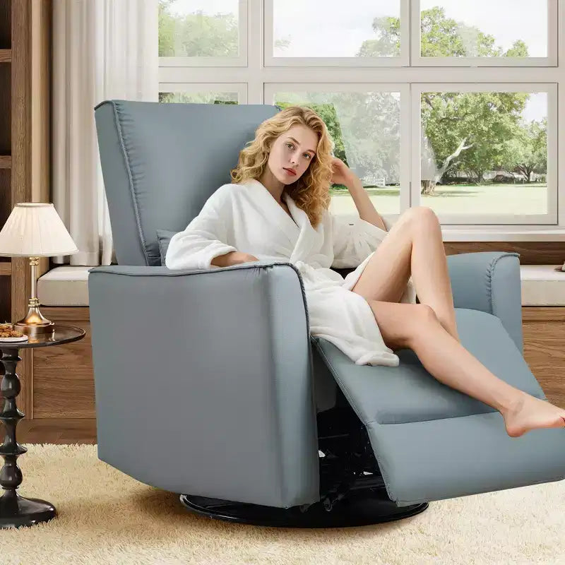 Poltrona Reclinabile Girevole a Dondolo, Supporto Lombare e Braccioli Imbottiti, Comoda Poltrona Relax, per Soggiorno, Camera da Letre
