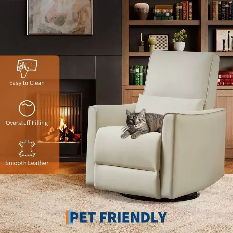 Swivel Rocking Recliner Chair, Lumbar Support & Padded Armrest, Comfortable Rocker Recliner, for Living Room, Bedroom
