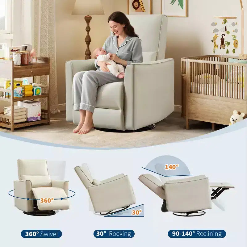 Swivel Rocking Recliner Chair, Lumbar Support & Padded Armrest, Comfortable Rocker Recliner, for Living Room, Bedroom
