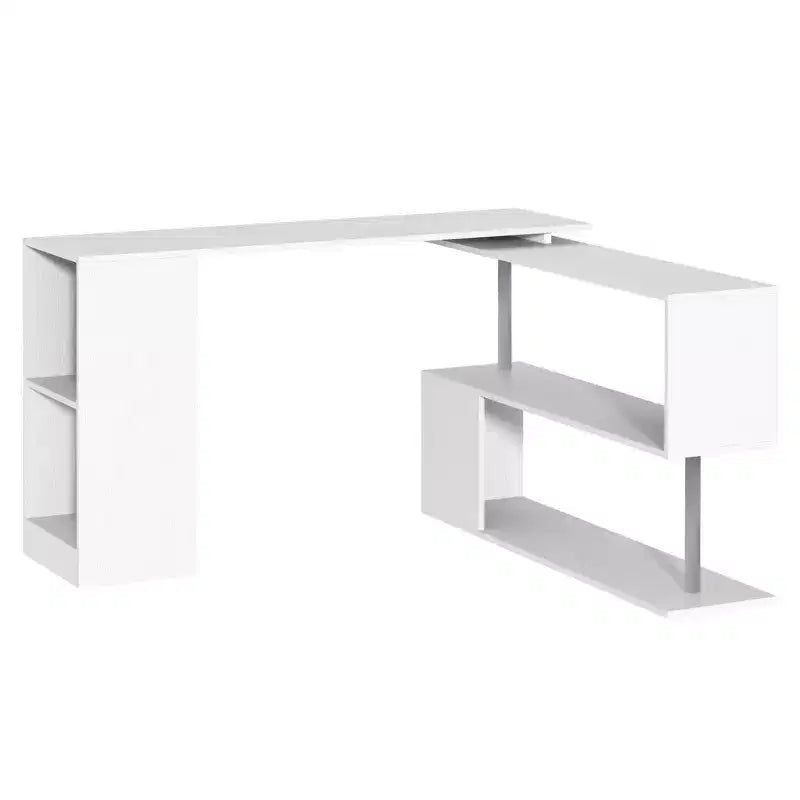 55 360 Degree Rotating Corner Computer Desk Modern L-Shaped Home Office Workstation with 3-Tier Storage Shelves, Bookshelf