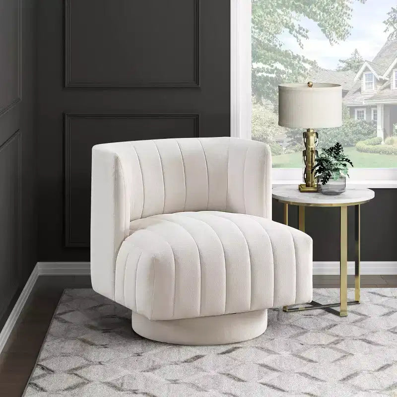 Modern Luxury Swivel Accent Chair with Channel Tufted Details, Upholstered Reading Chair for Living Room, Bedroom, Office