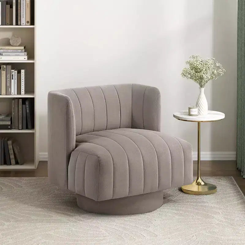 Modern Luxury Swivel Accent Chair with Channel Tufted Details, Upholstered Reading Chair for Living Room, Bedroom, Office