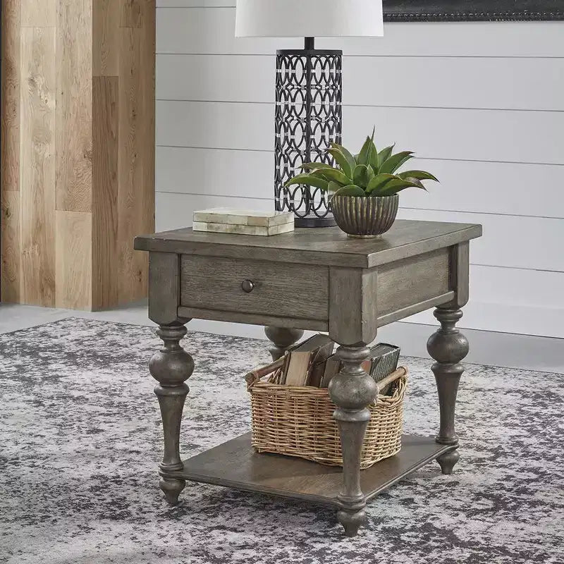 Americana Farmhouse Drawer End Table in Dusty Taupe