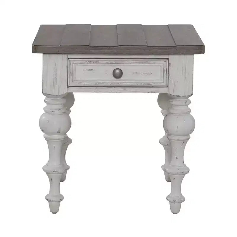 Living Room End Table - Riverstone White & Tobacco