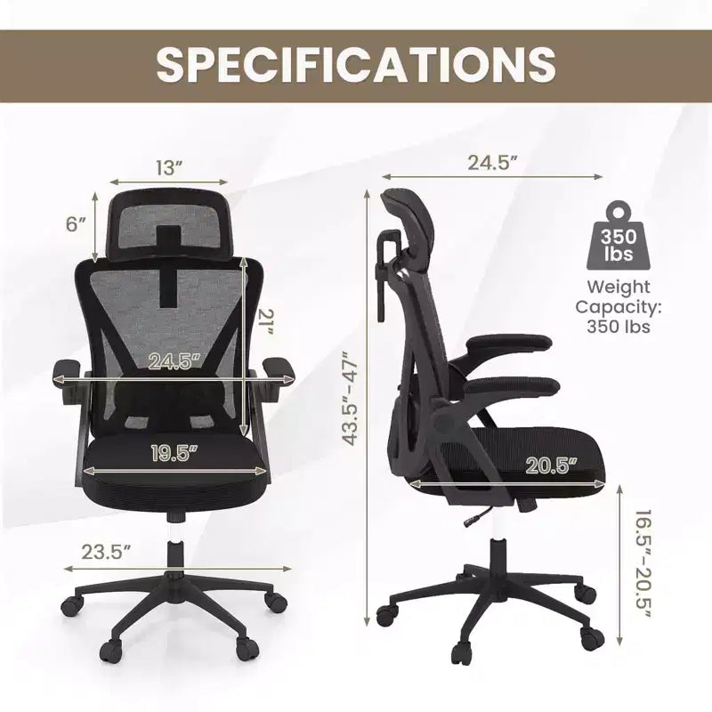 Sedia da ufficio ergonomica in rete con supporto lombare regolabile e poggiatesta nero