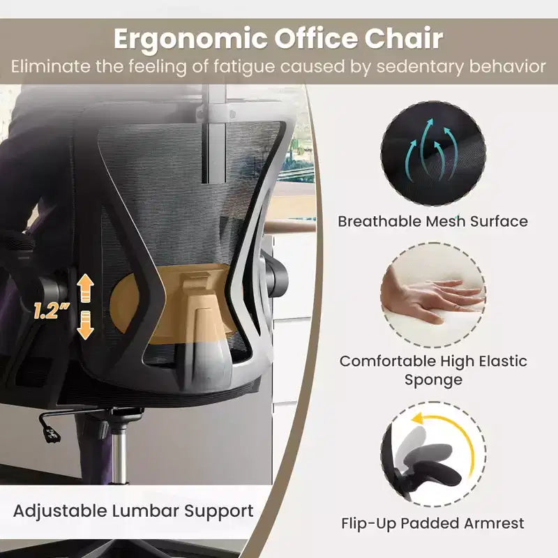Ergonomic Mesh Office Chair w/ Adjustable Lumbar Support & Headrest Black