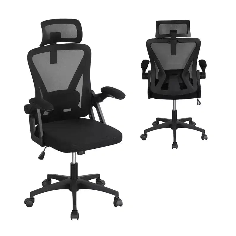 Sedia da ufficio ergonomica in rete con supporto lombare regolabile e poggiatesta nero