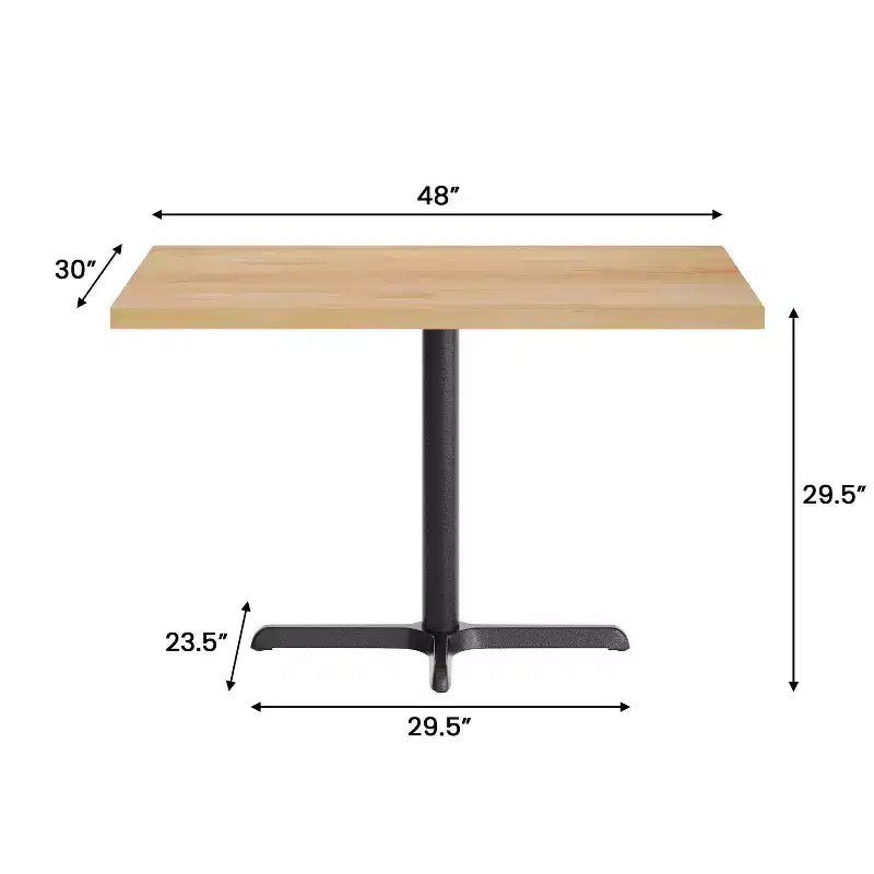 Piano da Tavolo Rettangolare Commerciale da Interno in Legno Massello con Base a X in Ghisa Antiruggine ad Altezza Cena da 23,75 x 29,5