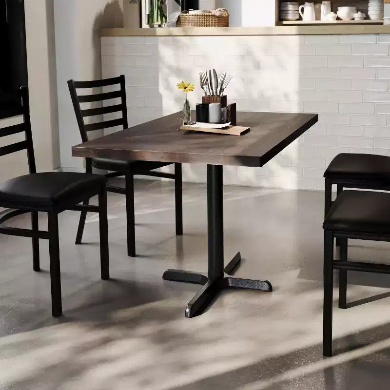 Rectangular Solid Wood Commercial Indoor Tabletop with 23.75 x 29.5 Dining Height Rust-Resistant Cast Iron X-Base