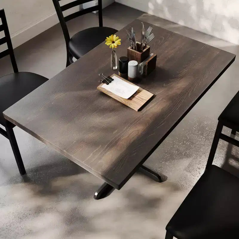 Rectangular Solid Wood Commercial Indoor Tabletop with 23.75 x 29.5 Dining Height Rust-Resistant Cast Iron X-Base