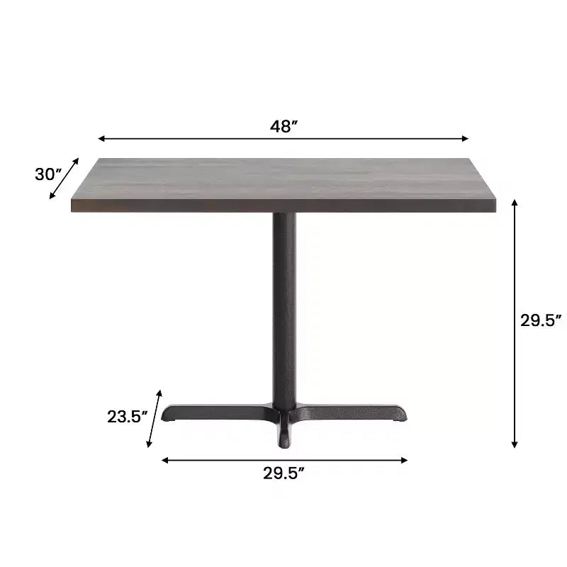 Rectangular Solid Wood Commercial Indoor Tabletop with 23.75 x 29.5 Dining Height Rust-Resistant Cast Iron X-Base