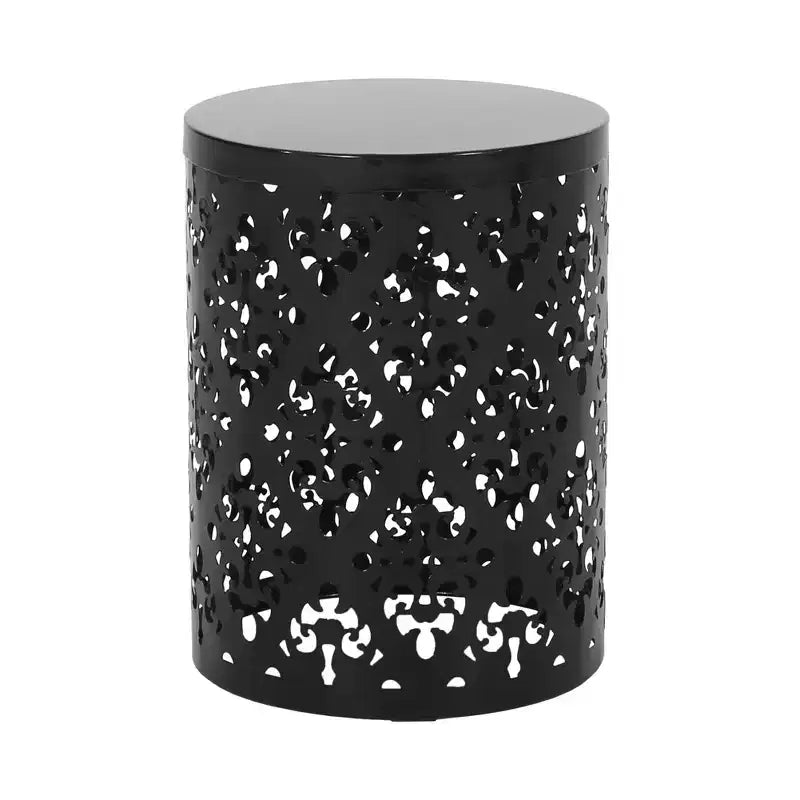 Cylindrical End Table,Side Table, Iron Cut Design Bedside Table For Living Room
