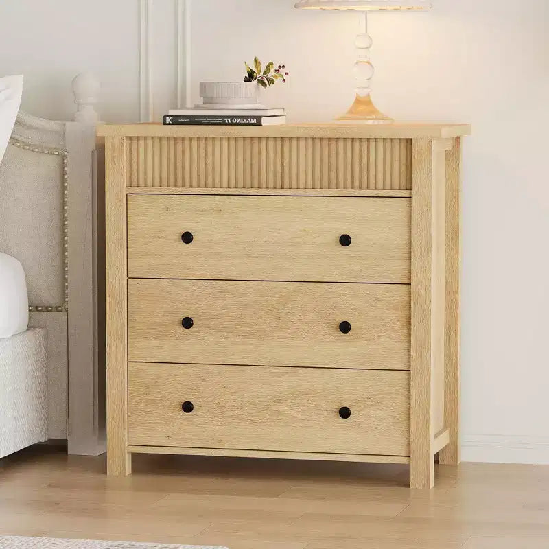 Cassettiera a 5 cassetti per camera da letto, Comò in legno, Mobile contenitore scanalato per soggiorno, corridoio e ingresso, Noce
