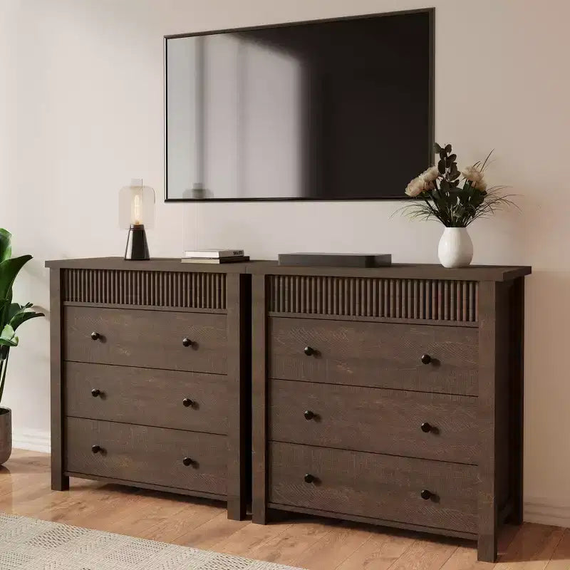 5 Drawer Dresser for Bedroom, Wooden Chest of Drawers, Fluted Storage Organizer for Living Room, Hallway and Entryway, Walnut