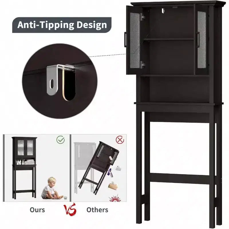 Mobiletto da bagno salvaspazio sopra il WC, organizer da bagno con ante in vetro e ripiano regolabile, struttura spessa, colore espresso