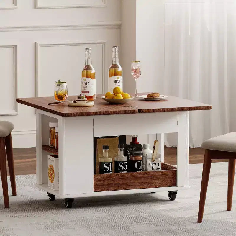 Farmhouse Coffee Table with Storage, Vintage Side Table with Foldable Top for Living Room