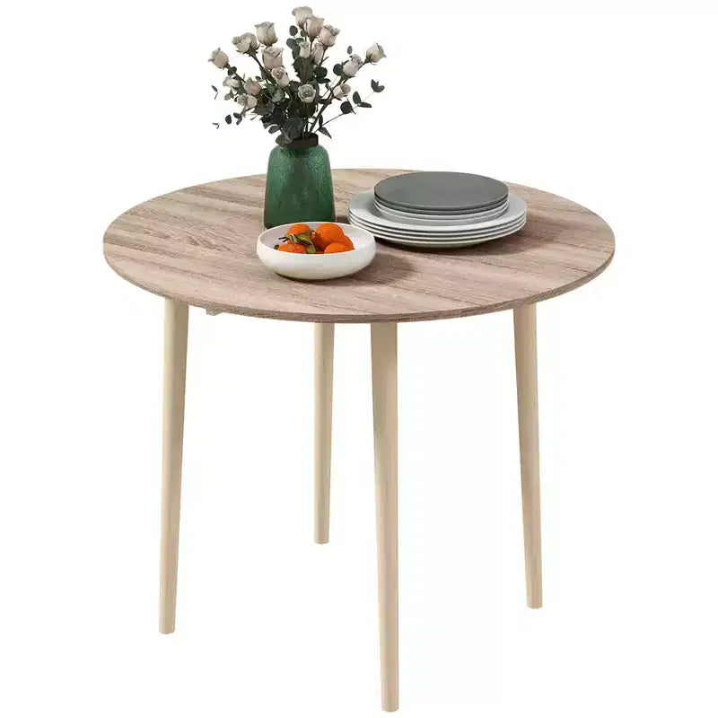 Folding Dining Table, Round Drop Leaf Kitchen Table for Small Spaces with Wood Legs
