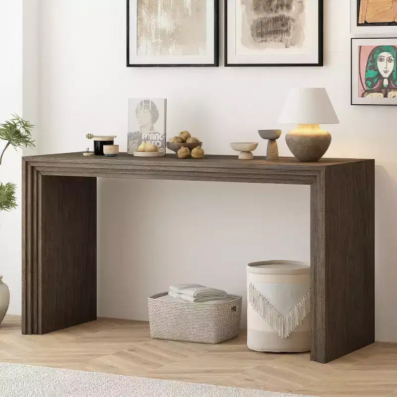 Modern Entryway Console Table, Paulownia Wood Veneer Hallway Table for Living Room, or Foyer