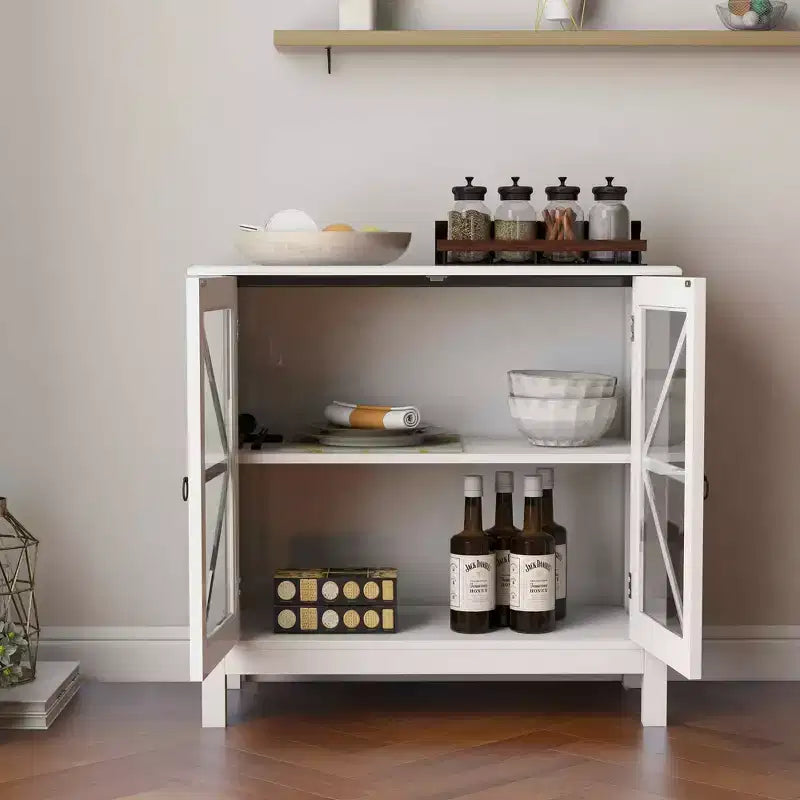 Kitchen Cabinet, Double Glass Doors for Display & Closed Storage
