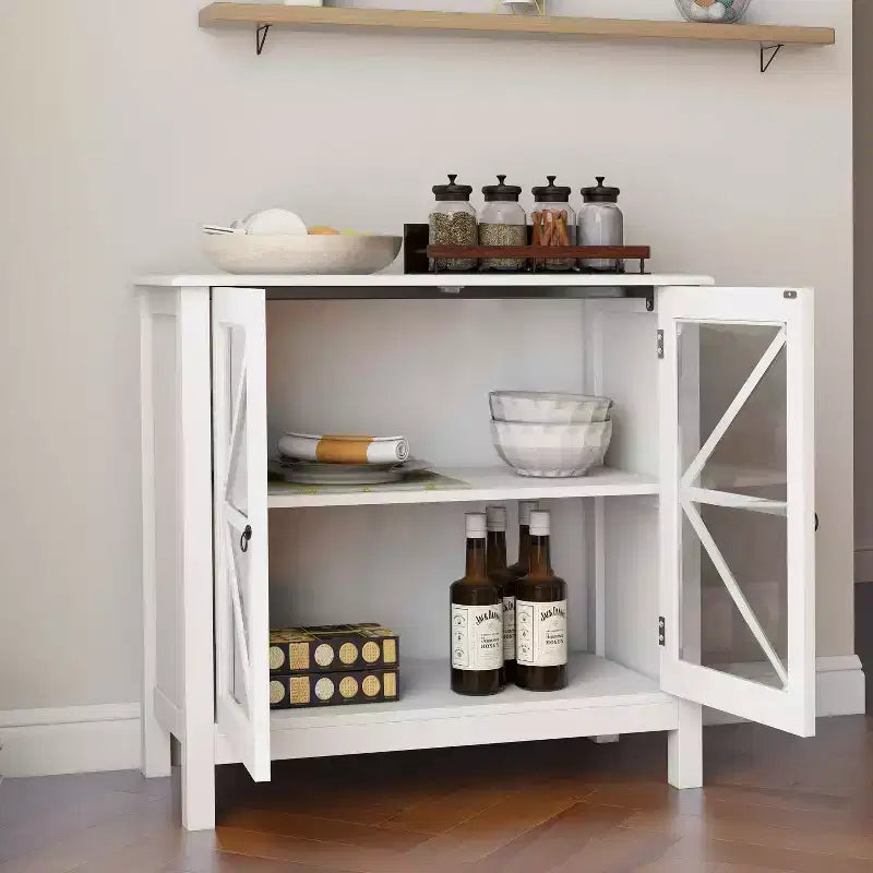 Kitchen Cabinet, Double Glass Doors for Display & Closed Storage