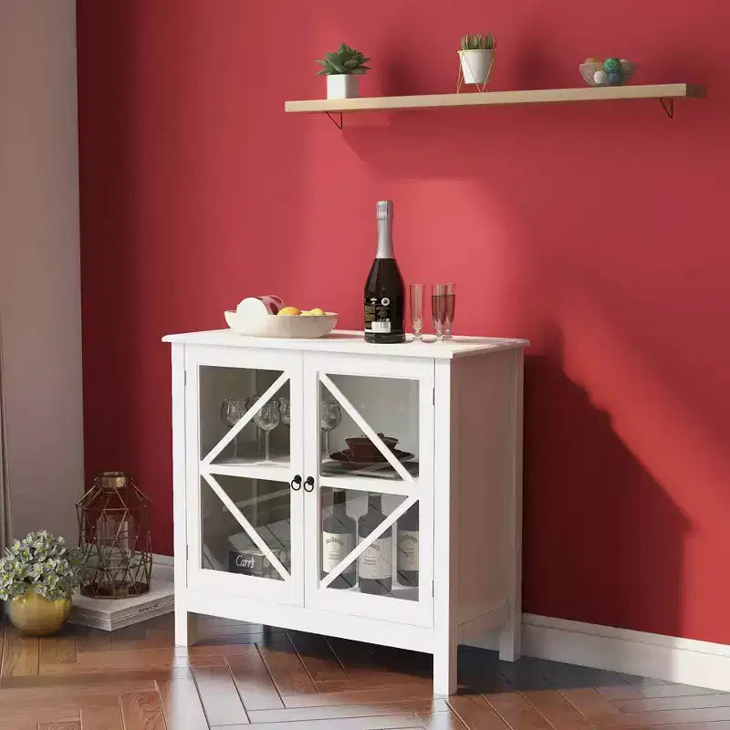 Kitchen Cabinet, Double Glass Doors for Display & Closed Storage