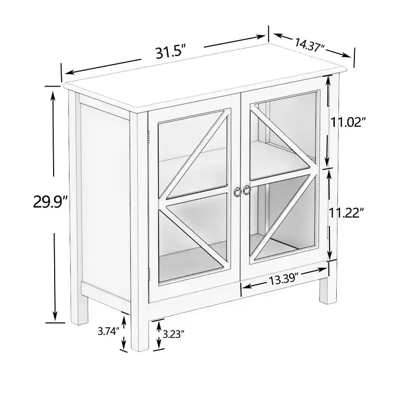 Kitchen Cabinet, Double Glass Doors for Display & Closed Storage