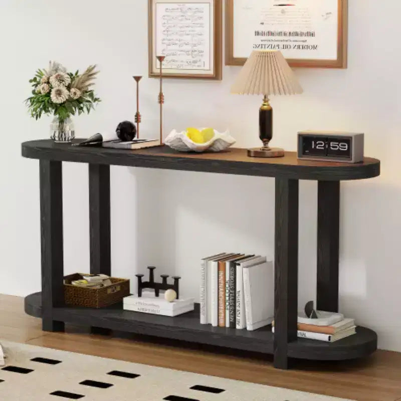 Consolle moderna in impiallacciatura di frassino, tavolo d'ingresso minimalista con ripiano inferiore per corridoio, soggiorno o foyer
